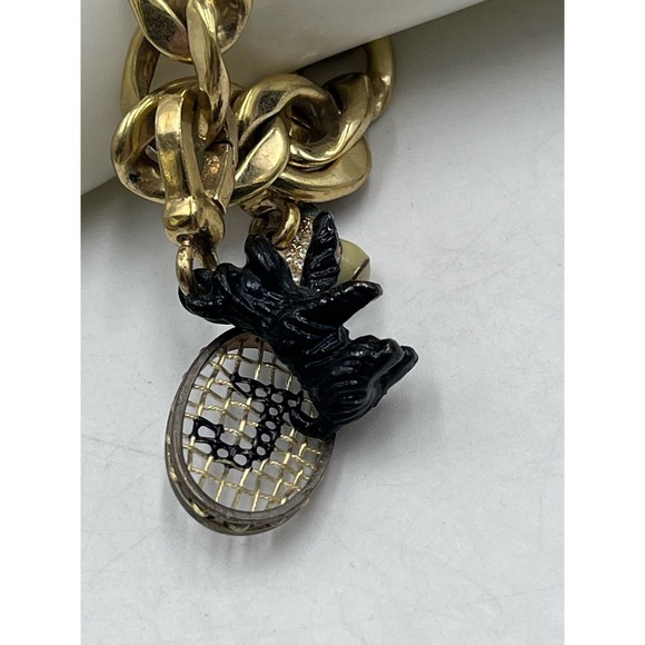 Juicy Couture Puffed Tennis Racquet Scottie Dog Heart Toggle Gold Tone Bracelet - Picture 7 of 14